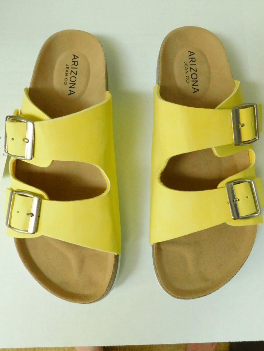 ARIZONA JEAN CO Yellow Double Buckle Slide Sandals Faux Suede Beachy Casual 7